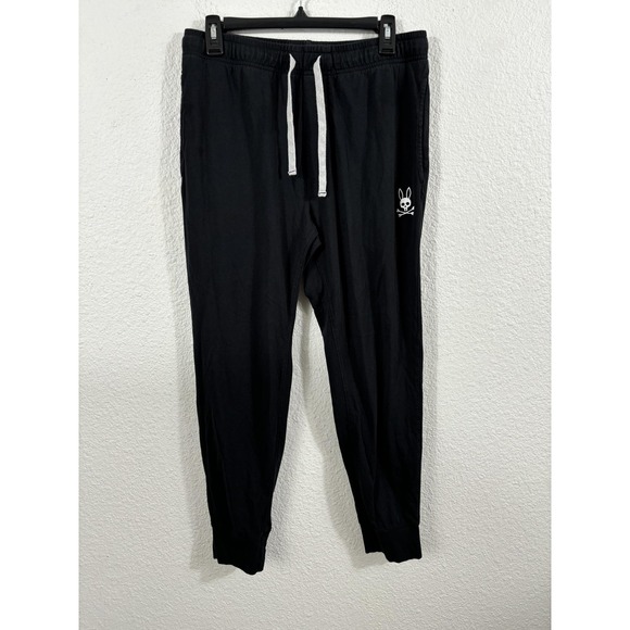 Psycho Bunny Jogger Pants Mens Medium Black Cotton Modal Drawstring Sweatpants - Picture 1 of 7